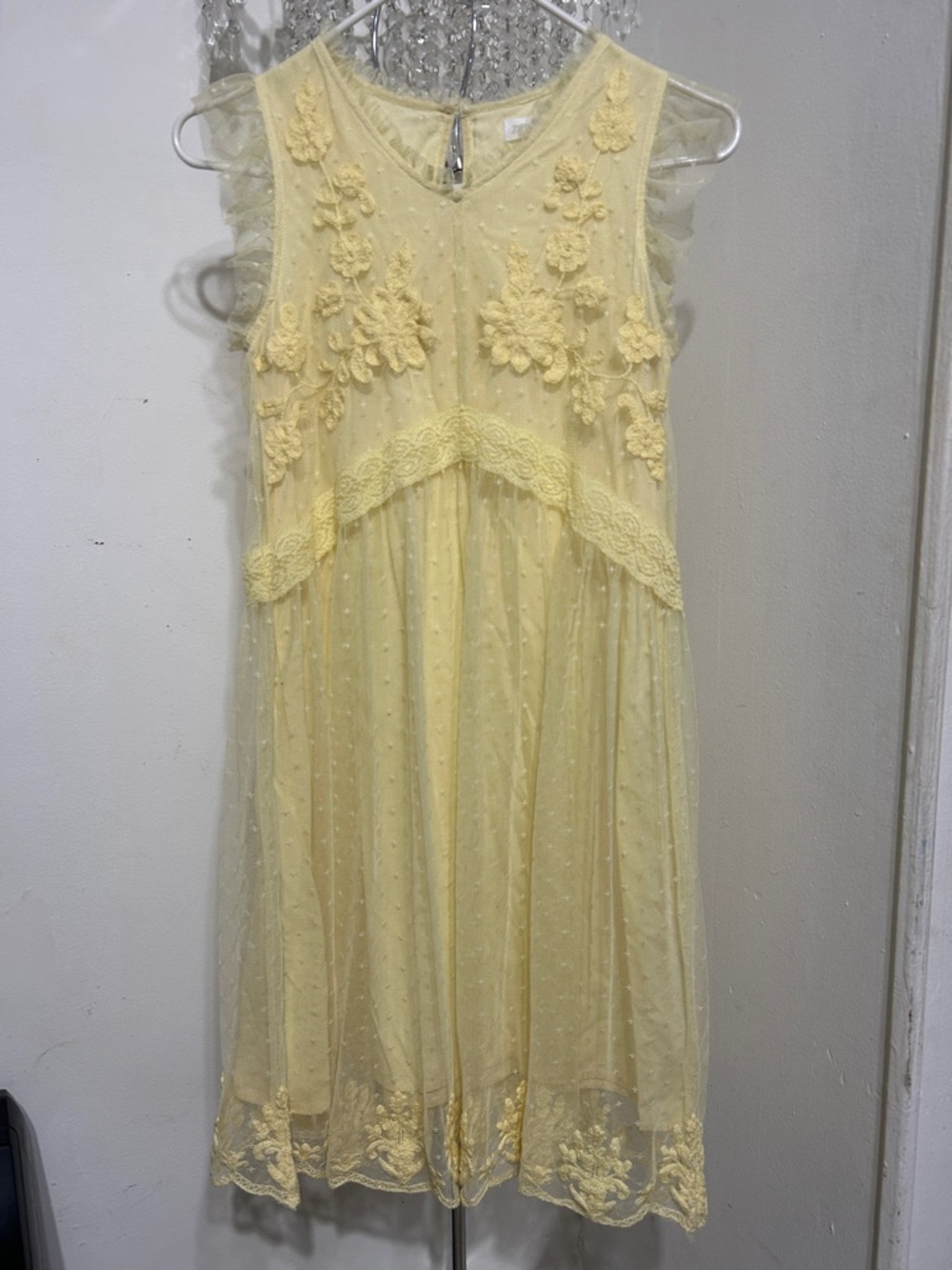 Zara Pale Yellow Floral Lace Tulle Dress